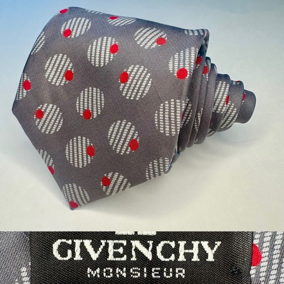 Givenchy Other - Vintage GIVENCHY MONSIEUR Gray Abstracted Olive Patterned Classic Silk Tie,
